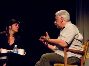 MaryAnne Golon interviewed Gilles Peress at the LOOK3 Festival. Courtesy © Susan Katz, 2009