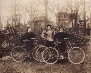 Photographer unknown, Three proud ladies show off their bicycles, date unknown. Collection of Lorne Shields.