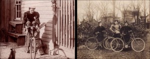 Photographer unknown, A lady Scorcher, outfitted in bloomers and ready to ride, Circa 1900. Card stock, American Photo. Photographer unknown, Three proud ladies show off their bicycles. Collection of Lorne Shields