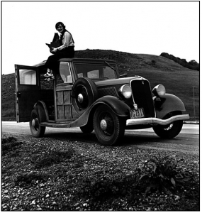 Dorothea Lange, FSA (Farm Securities Administration) photographer, in California. Courtesy, Library Congress Prints and Photographs Department, 1936