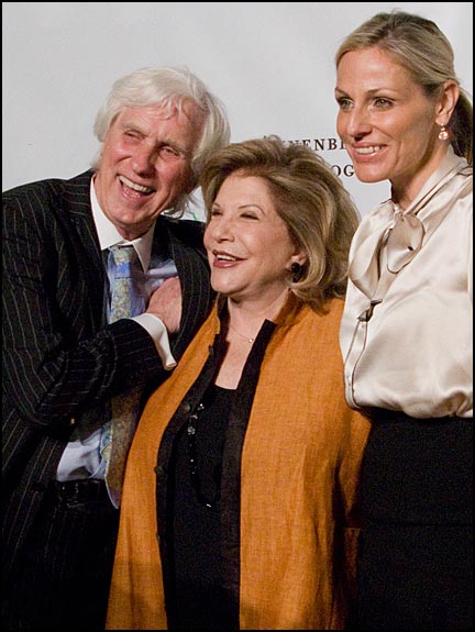 Douglas Kirkland, Wallis Annenberg and Jamie Tisch pose for pictures on the red carpet at the opening of the Annenberg Space for Photography. Courtesy © Susan Katz, 2009
