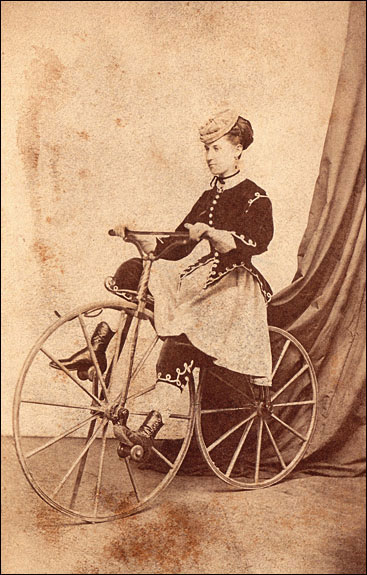 Black (first name unknown), A trick-riding lady on her Velocipede, Circa 1869. Carte de Visite, Collection of Lorne Shields.