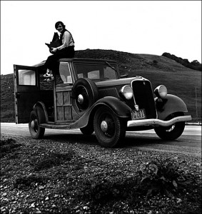 Dorothea Lange, FSA (Farm Securities Administration) photographer, in California. Courtesy, Library Congress Prints and Photographs Department, 1936